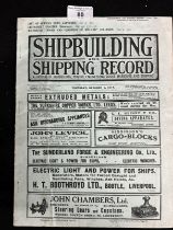 OCEAN LINER: Unusual copy of Shipbuilding and Shipping Record October 1st 1914, features adverts for