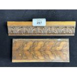 R.M.S. OLYMPIC: First-Class birch/satinwood carved/inlaid sections. 8ins. and 6½ins. (2)