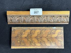 R.M.S. OLYMPIC: First-Class birch/satinwood carved/inlaid sections. 8ins. and 6½ins. (2)