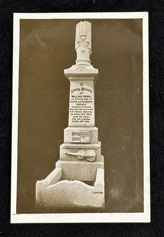 R.M.S. TITANIC: Rare S. Crabtree of Nelson real photo postcard of Wallace Hartley's grave.