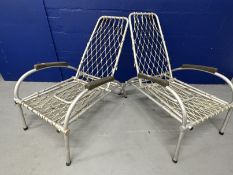 CUNARD: Deck chairs/sun loungers from the Queen Elizabeth 2, a pair. Purchased from Southampton