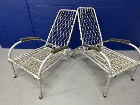 CUNARD: Deck chairs/sun loungers from the Queen Elizabeth 2, a pair. Purchased from Southampton