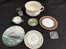 OCEAN LINER: Mixed collection of ceramics including Queen Elizabeth 1957 commemorative, S.S.