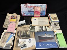 OCEAN LINER: Mixed collection of printed ephemera to include Cunard, Harland and Wolff, Queen