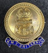 WHITE STAR LINE: World War One H.M.T. Britannic: Rare early gilt bronze World War One enamel