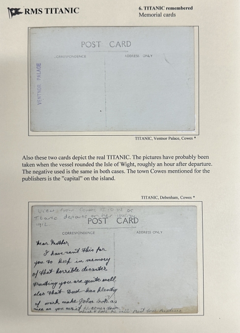 R.M.S. TITANIC: Rare pair of Debenhem of Cowes post-disaster postcards, one stamped Ventnor Palace - Image 2 of 2