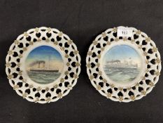 OCEAN LINER: White Star Line pair of souvenir ribbon plates for the S.S. Oceanic and R.M.S.