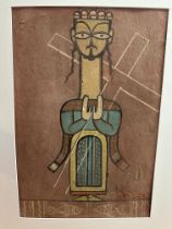 Indian Art: Jamini Roy 1887-1972. Gouache/tempera on board, untitled. Signed in Bengali.