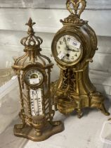 Late 19th/early 20th cent. Empire style brass clock, white enamelled face with Arabic numerals. Plus