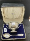 Hallmarked Silver: Christening Cup with glass liner and spoon, Sheffield, Hawksworth Eyre & Co.