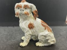 Continental Ceramics: Meissen Bolognese Terrier after Kandler, brown & white cross swords