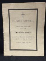 RMS Titanic: St Paul's Memorial Service Programme dated Friday 19th April 1912, printed