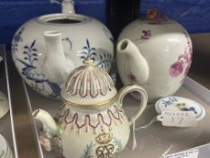 Continental Ceramics: Meissen blue onion teapot, finial A/F. crossed sword double sconce mark,