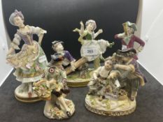 Continental Ceramics: Figurines polychrome decorated Sitzendorf boy flower seller,