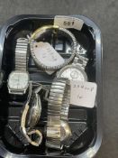 Watches: Vintage gentlemen's metal bracelet watches, including Buren, Fossil and Timex. (5)