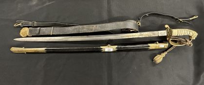 Militaria: 19th cent. Royal Navy dress sword, lion head pommel, shagreen and wire grip