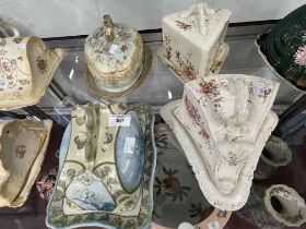 Staffordshire, four cheese dishes from various makers, including Braithwaites Fairy Lustre,