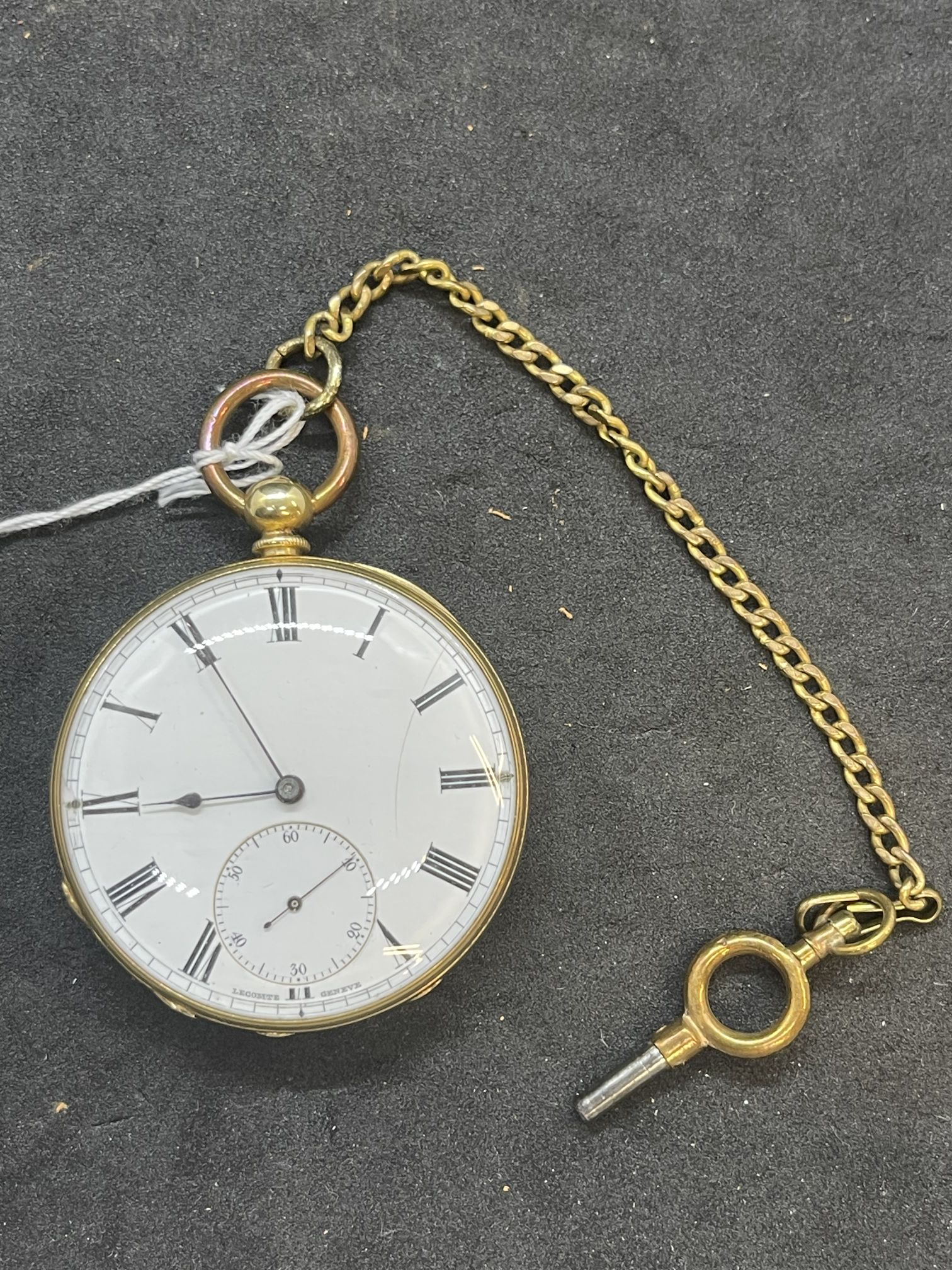 Watches: Gentleman's LeComte cylinder gold cased pocket watch No. 3065, white dial - Image 3 of 5