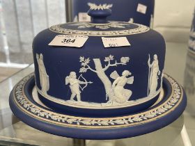 Wedgwood Jasperware half size cheese dish and cover decorated with Cupid and other classical