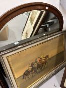 19th cent. Oil on board, seascapes, framed, a pair. 12ins. x 6ins. Horse racing print Going to The