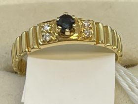 Jewellery: Diamond and sapphire 18ct gold engagement ring, Antwerp, ring size N. 2.6g.