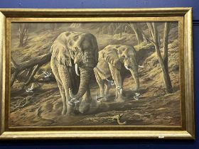 Elsa Cornelissen oil on canvas, elephant in the savannah 'The Journey Home'. Signed and dated
