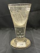 Glasses: Crystal armorial goblet, tapering form engraved crest and Coat of Arms, air bubble stem