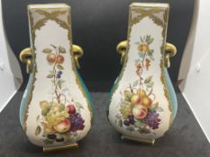 British Ceramics: 19th cent. Vases exquisitely decorated with flowers and fruit