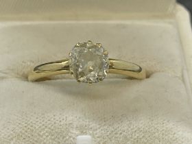 Jewellery: Yellow metal ring set with an old cut diamond, estimated weight 1.60ct, colour M