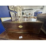 19th cent. Rosewood travelling writing box, ebonised and leather interior, secret drawers and