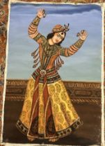 Persian Art: Early 20th cent. Qajar oil on canvas of a man. 26ins. x 38ins.