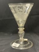 Glasses: Armorial wine glass, hollow knop stem, tapering bowl engraved with monogram 1693