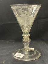 Glasses: Armorial wine glass, hollow knop stem, tapering bowl engraved with monogram 1693