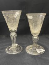 Glasses: Armorial wine glasses Silesian style stem tapering bowl engraved with crowned cypher