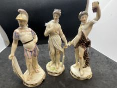 Continental Ceramics: Meissen style classical figurines Bacchus, Trojan Warrior