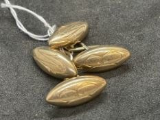 Jewellery: Yellow metal cufflinks, a pair, marked 10ct gold. Weight 6.1g.
