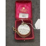 Watches: Gentleman's LeComte cylinder gold cased pocket watch No. 3065, white dial