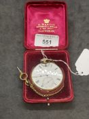 Watches: Gentleman's LeComte cylinder gold cased pocket watch No. 3065, white dial