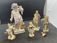 Continental Ceramics: Figurines possibly Levinsohn and Donnath - polychrome Putti holding ball