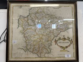 17th cent. Robert Morden hand coloured Map of Devonshire sold by Abel Swale Awnsham and John