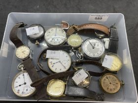 Watches: Selection of white metal and other metals to include six fob/pocket watches