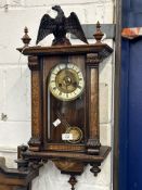 Early 20th cent. 8 day Vienna striking wall clock with fusee movement, penwork decorated.