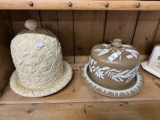 Staffordshire stilton cheese dishes, the first, Dudson Brown Stoneware 'Fern Leaf'' (A/F), and a