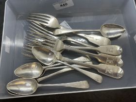Hallmarked Silver: Dessert forks, Fiddle pattern, William Eaton, London x 5. Georgian teaspoons,