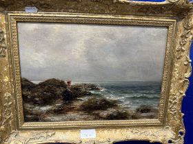 19th cent English School: * * Gray. Oil on canvas, girl by the sea. 13ins. x 9½ins.