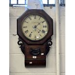 American hardwood cased wall clock with fruitwood inlays. Retailed by J Johnson Preston 26ins.