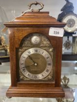20th cent. Elliott Queen Anne style bracket clock with arched gilt dial and silvered chapter ring,