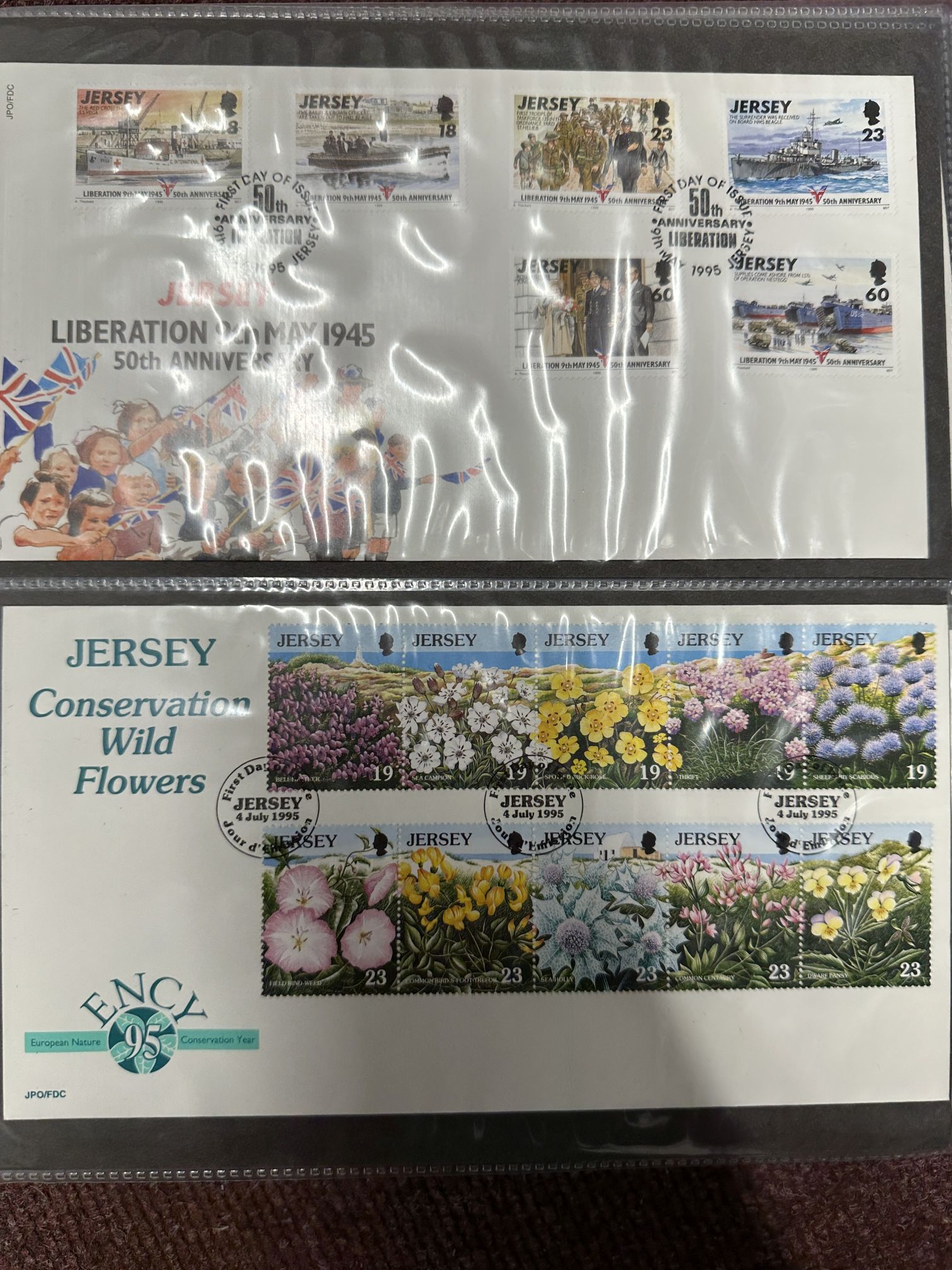 First day and commemorative covers for Jersey, Guernsey, and other Channel Islands in two albums,