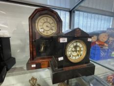 19th cent. Slate and marble mantel clock by the Ansonia Clock Co. New York. Double escarpment, white