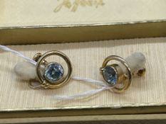 Jewellery: Yellow metal earrings screw fittings set with blue topaz, estimated weight 3ct.